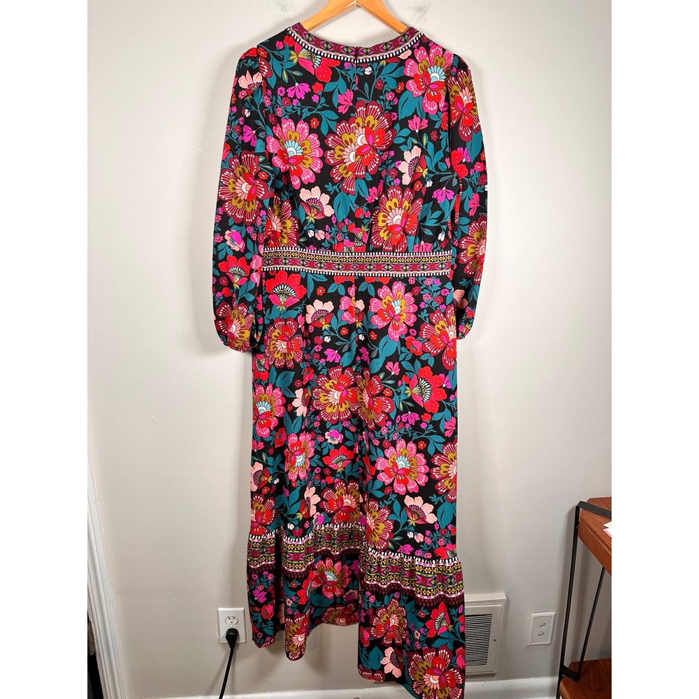 Donna Morgan Maxi Dress Womens 14 Multi Floral Long Sleeve Boho V-Neck Tiered - Picture 5 of 7